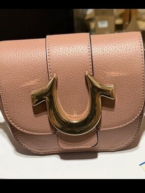 True Religion Dusty Pink Leather Crossbody with Gold-Tone Logo